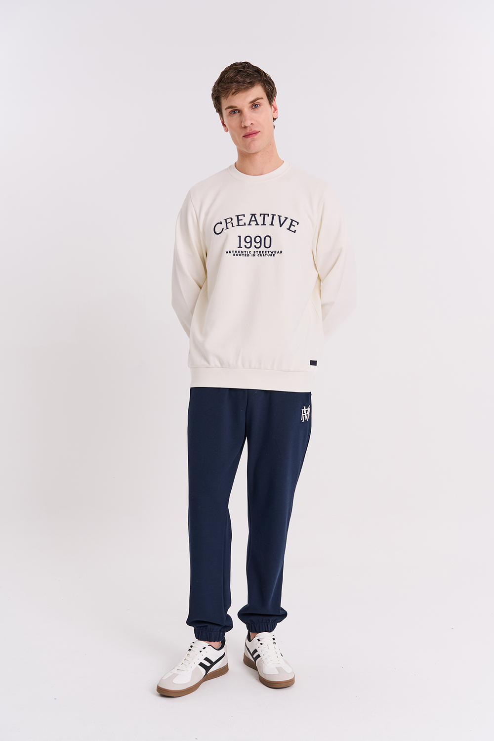 Maraton Comfort Erkek Bisiklet Yaka  Ekru- Sweatshirt