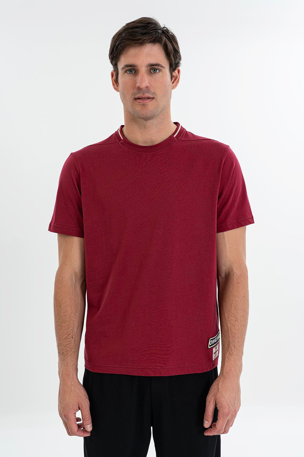 Maraton Comfort Erkek Bisiklet Yaka  Takma Kol Bordo T-shirt 23878