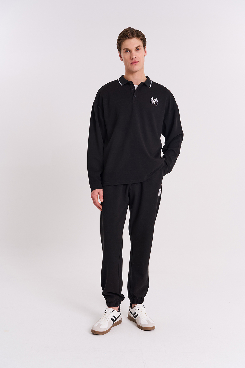 Maraton Comfort Erkek Polo Yaka  Siyah- Sweatshirt