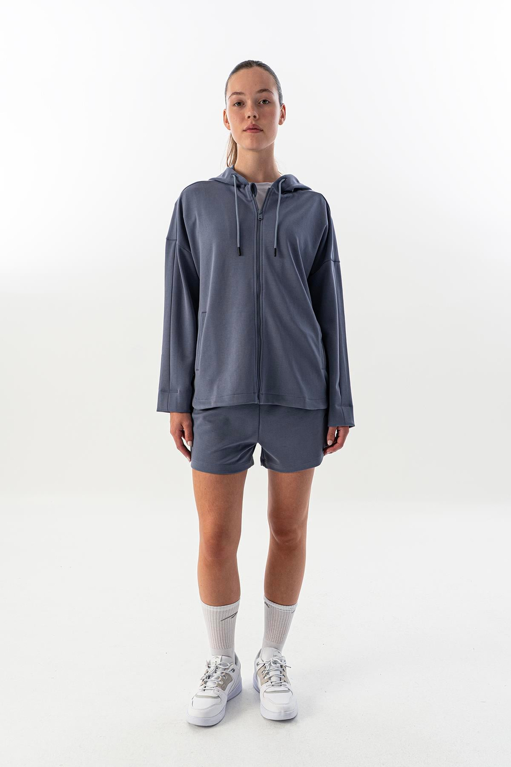 Maraton Comfort Kadın Kapşonlu  Düşük Kol İndigo Tracktop 23913