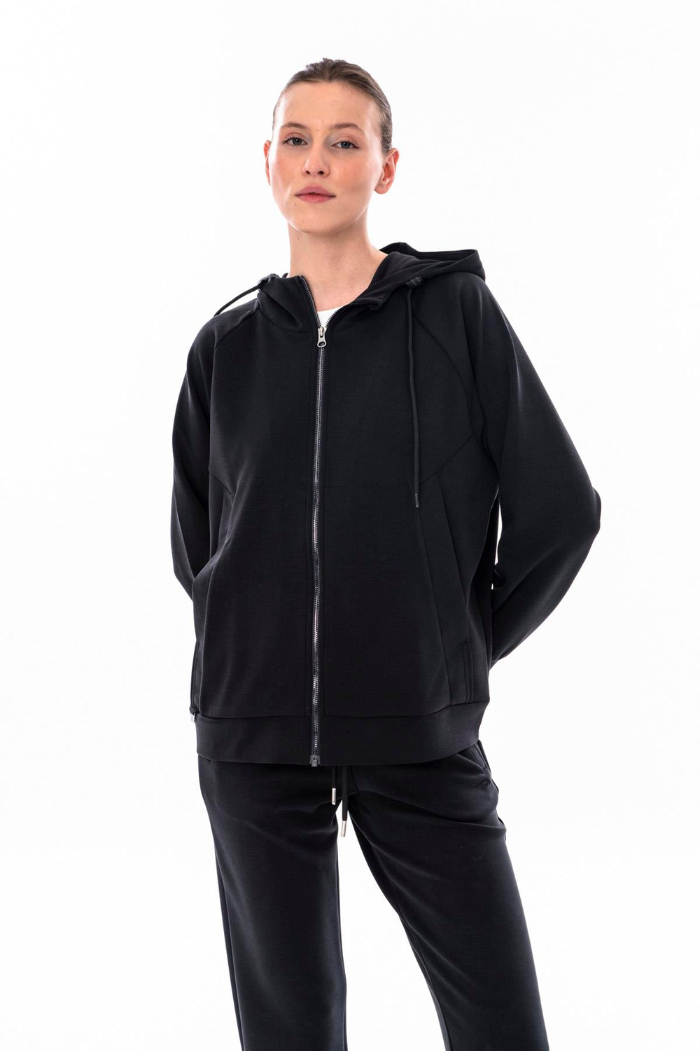Maraton Comfort Kadın Kapüşonlu  Siyah- Tracktop