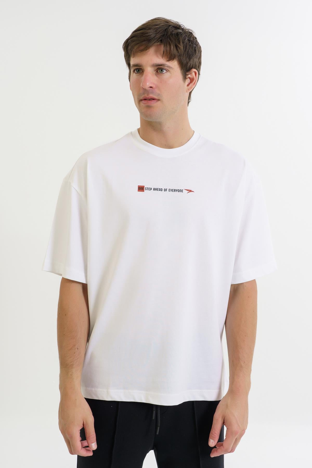 Maraton Oversize Erkek Bisiklet Yaka  Kısa Kol Beyaz T-shirt 23895