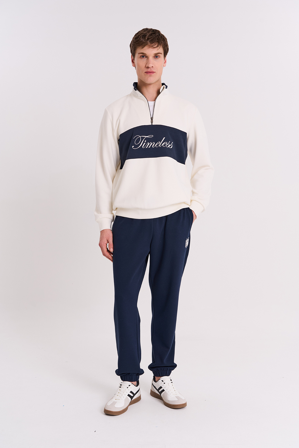 Maraton Regular Erkek Dik Yaka  Ekru- Sweatshirt