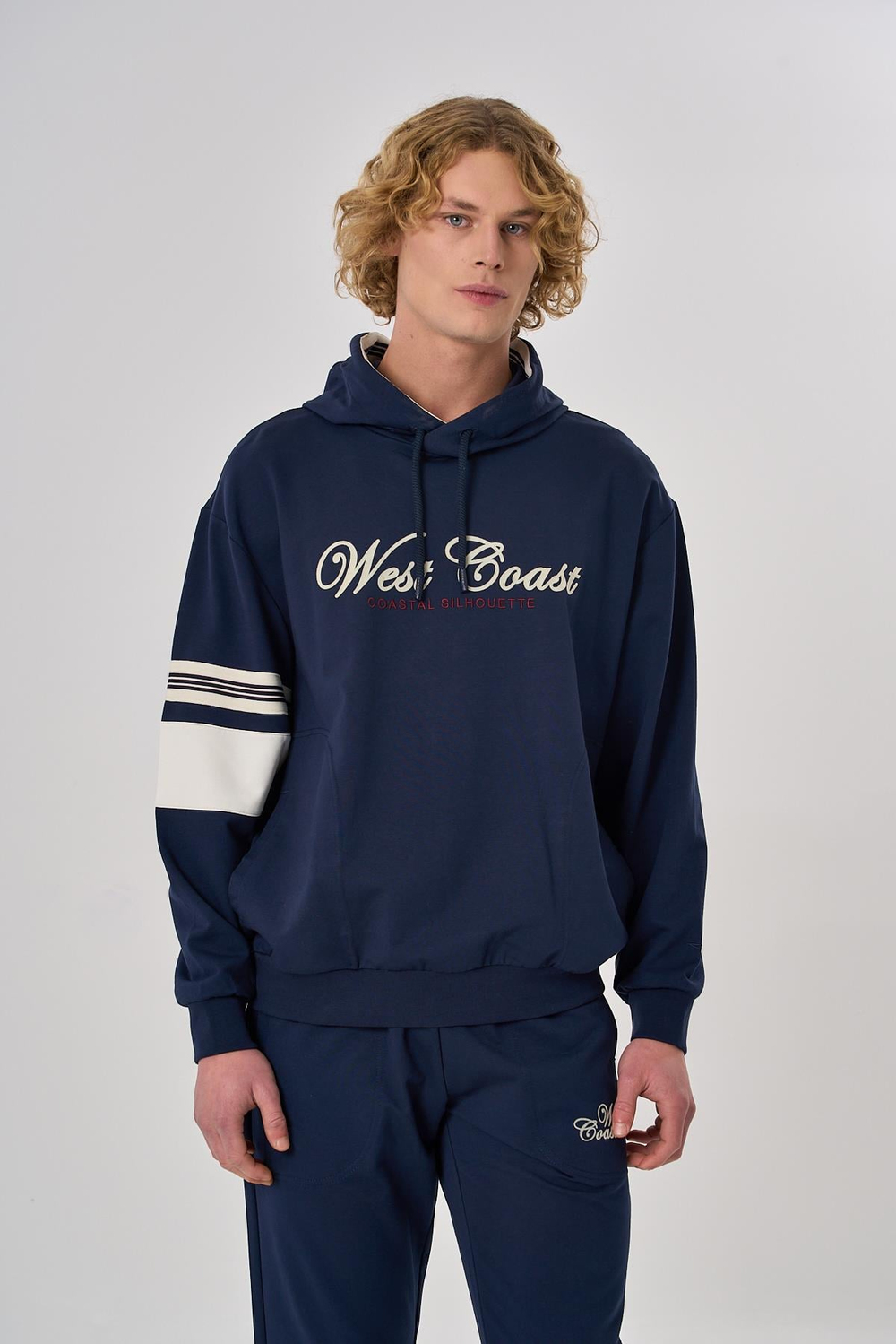 Maraton Relax-Fit Erkek Kapüşonlu  Açık Lacivert- Sweatshirt