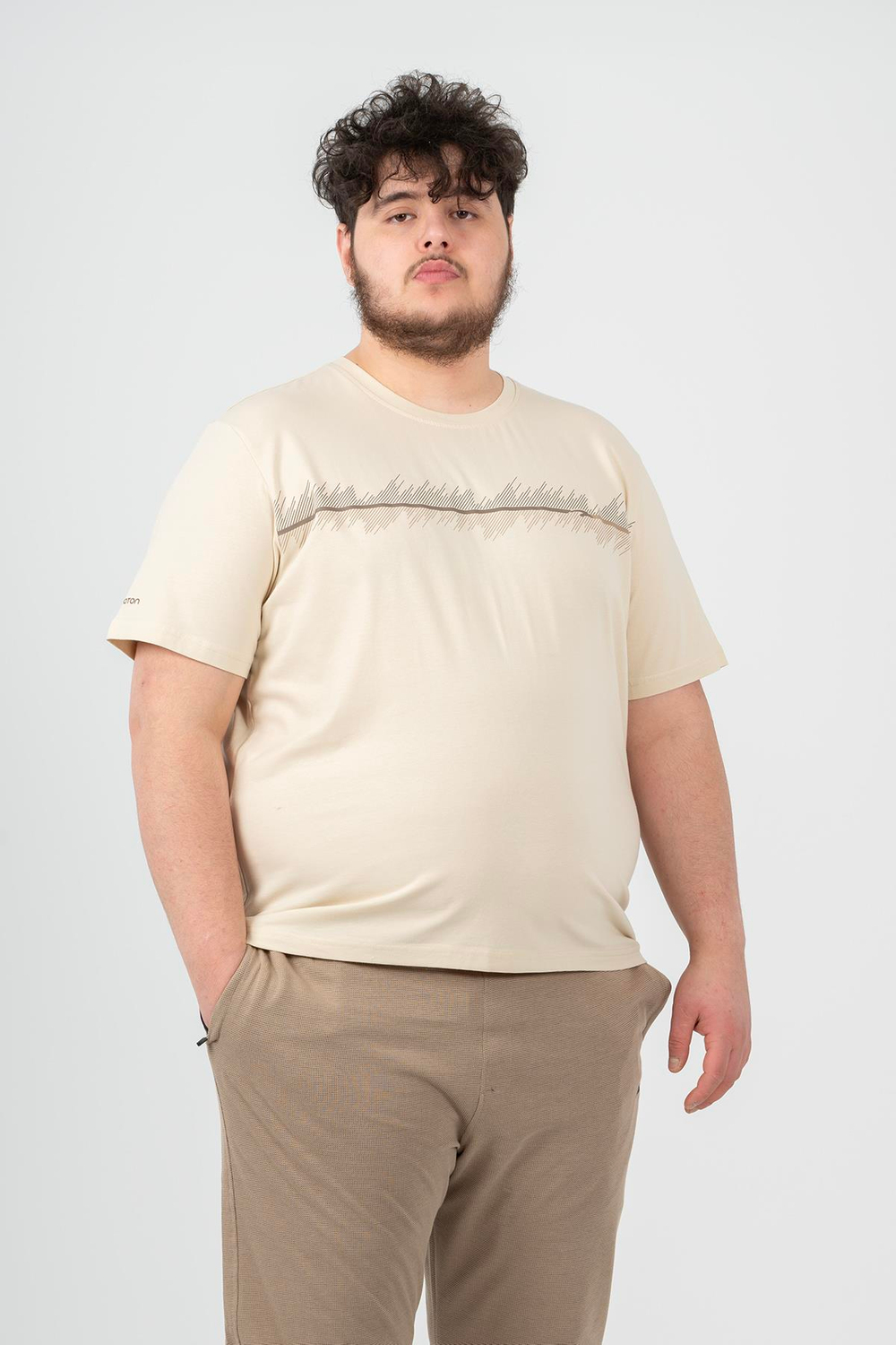 Maraton Sportswear Büyük Beden Erkek Bisiklet Yaka  Kısa Kol Basic Kil Rengi T-shirt 22752