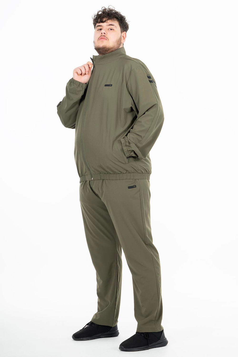 Maraton Sportswear Büyük Beden Erkek Dik Yaka  Reglan Kol Basic Haki Eşofman Takımı 21854