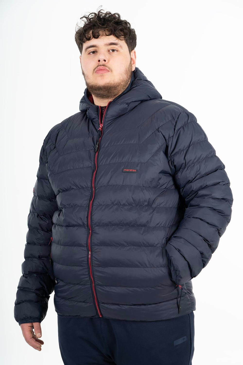Maraton Sportswear Büyük Beden Erkek Kapşonlu  Uzun Kol Basic Darkblue Mont 21874