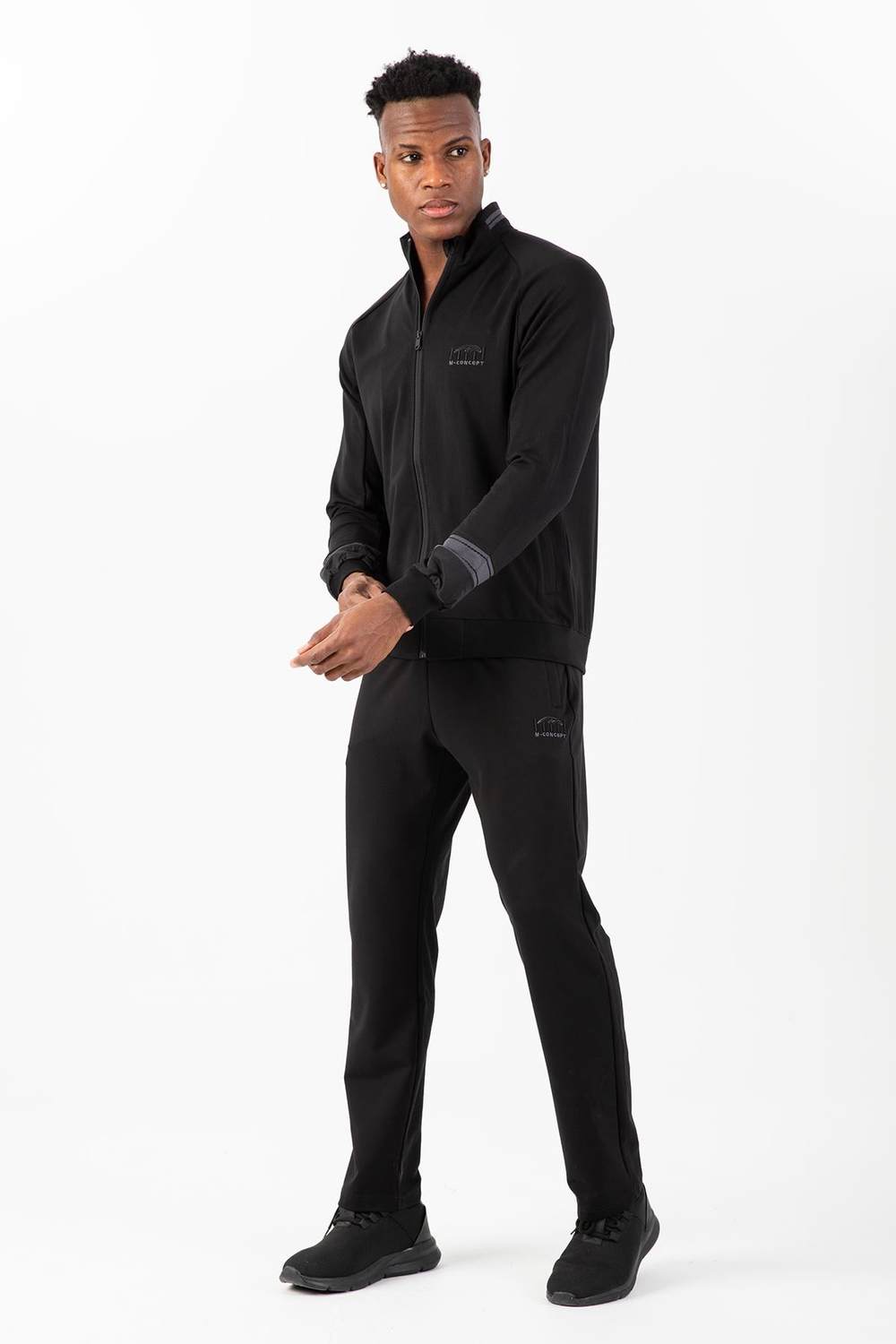 Maraton Sportswear Comfort Erkek Dik Yaka Düz Paça Reglan Kol Basic Siyah-Siyah Eşofman Takımı 22315