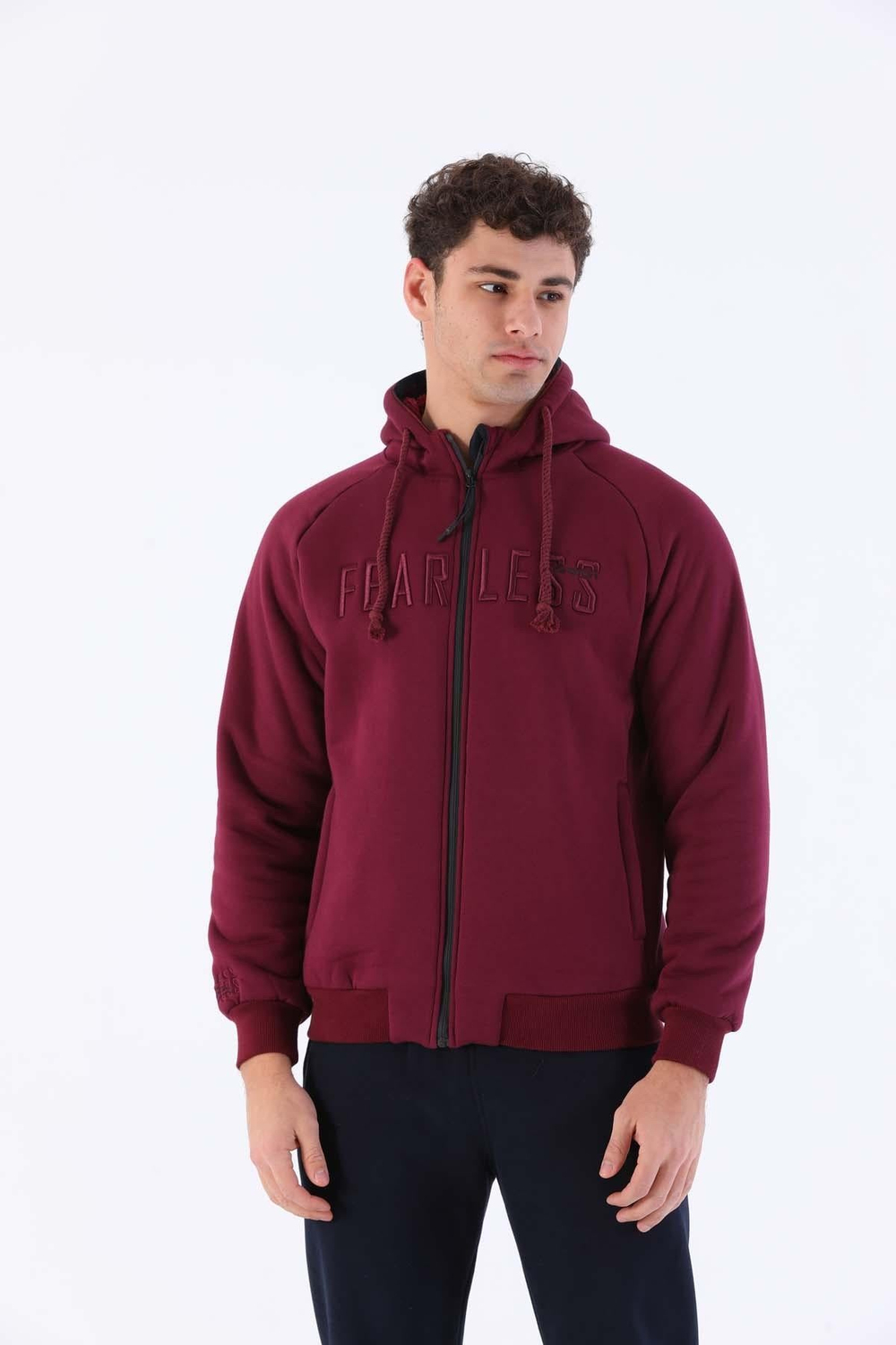 Maraton Sportswear Comfort Erkek Kapşonlu  Uzun Kol Basic Bordo Eşofman Üstü 20278
