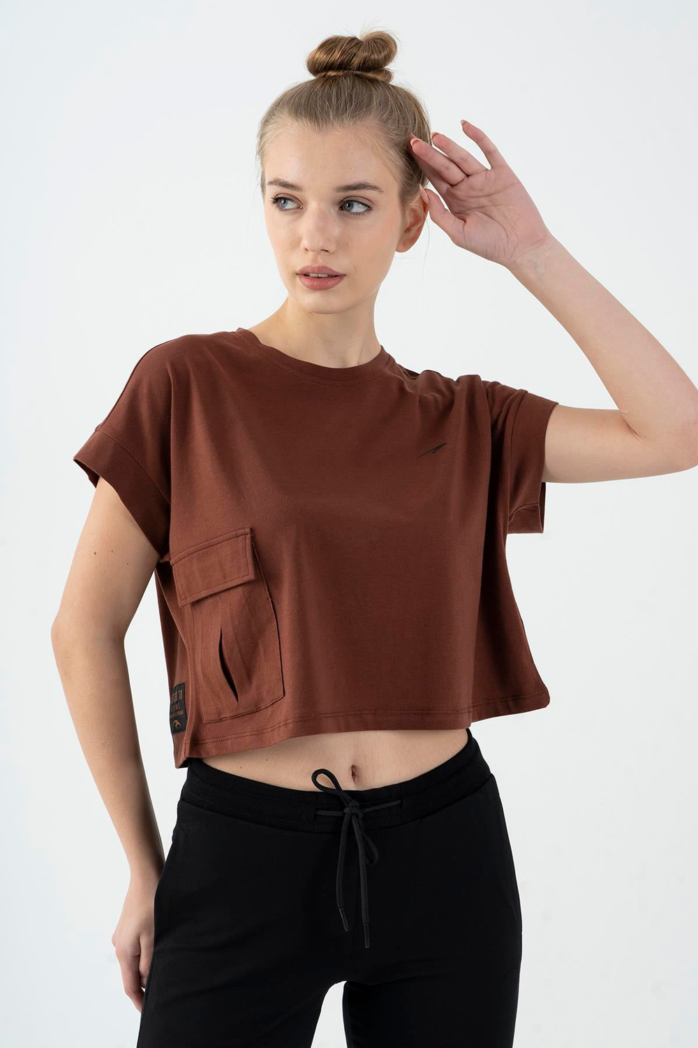 Maraton Sportswear Comfort Kadın Bisiklet Yaka  Kısa Kol Basic Crop Top 20856