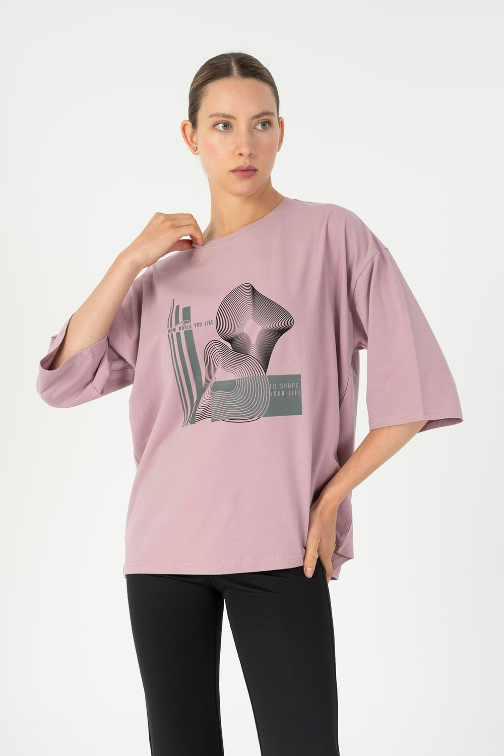 Maraton Sportswear Comfort Kadın Bisiklet Yaka  Düşük Kol Basic Lila T-shirt 23134