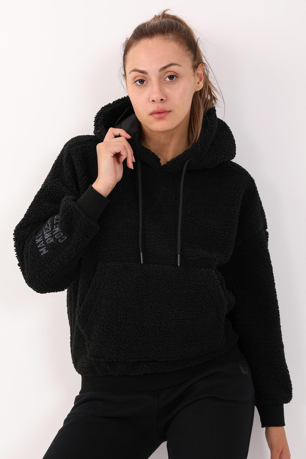 Maraton Sportswear Comfort Kadın Kapşonlu  Uzun Kol Basic Sweatshirt 21443