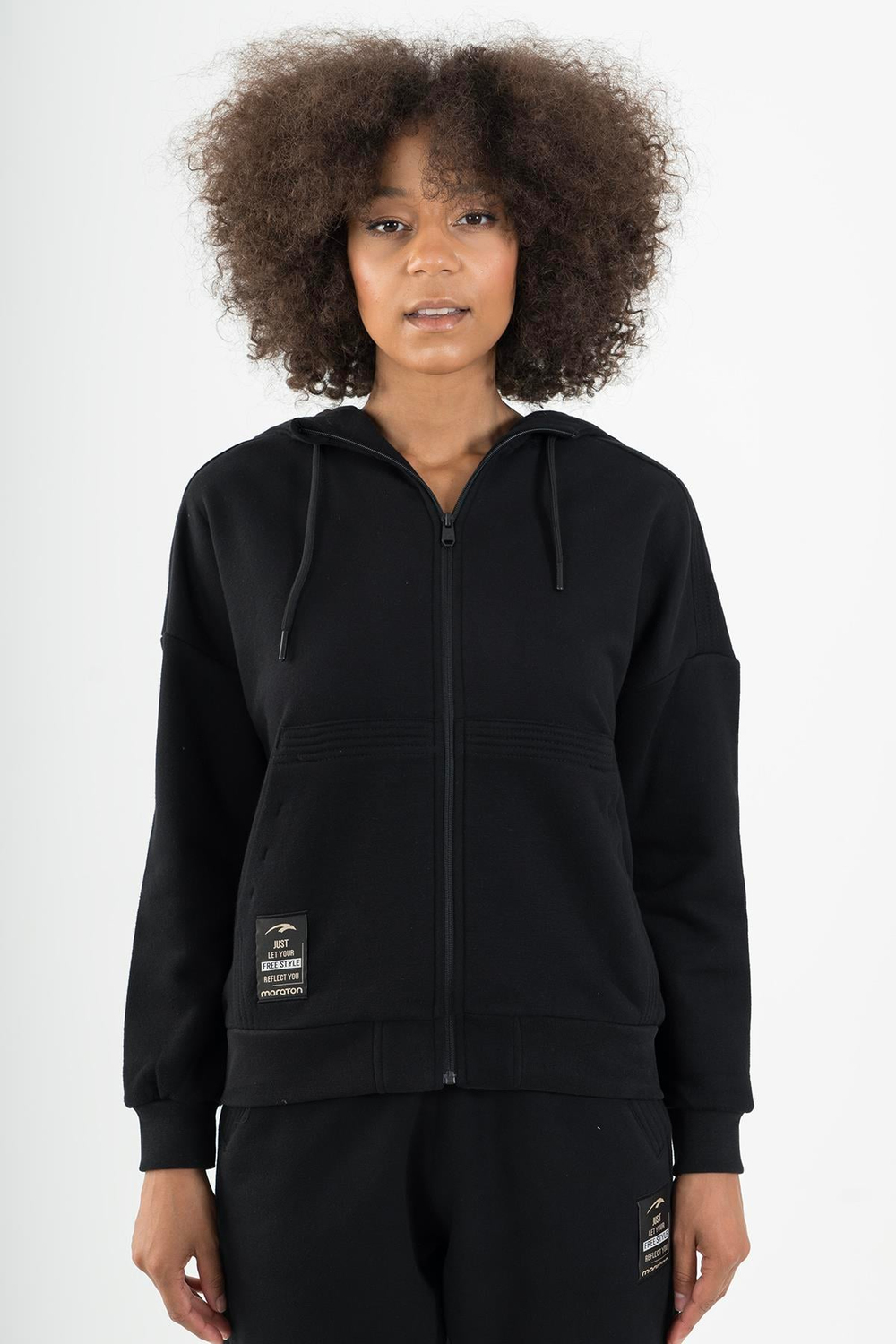 Maraton Sportswear Comfort Kadın Kapşonlu  Uzun Kol Basic Eşofman Üstü 22951