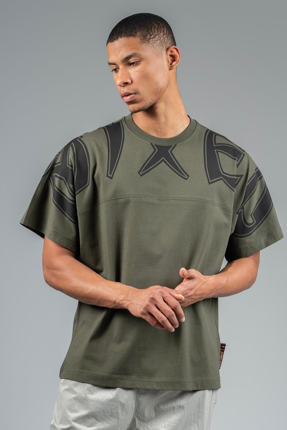 Maraton Sportswear Oversize Erkek Bisiklet Yaka  Kısa Kol Basic Haki T-shirt 23246