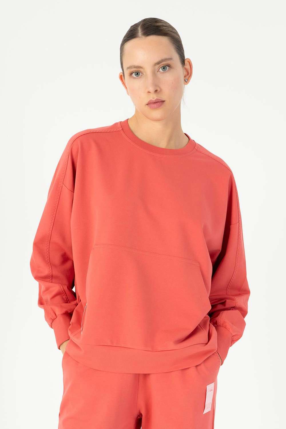 Maraton Sportswear Oversize Kadın Bisiklet Yaka  Uzun Kol BASICS  Sweatshirt 23111