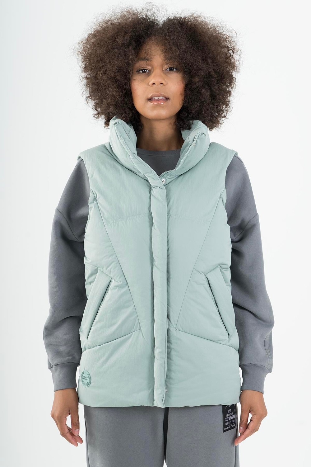 Maraton Sportswear Oversize Kadın Dik Yaka  Kolsuz Basic Mint Yelek 22955