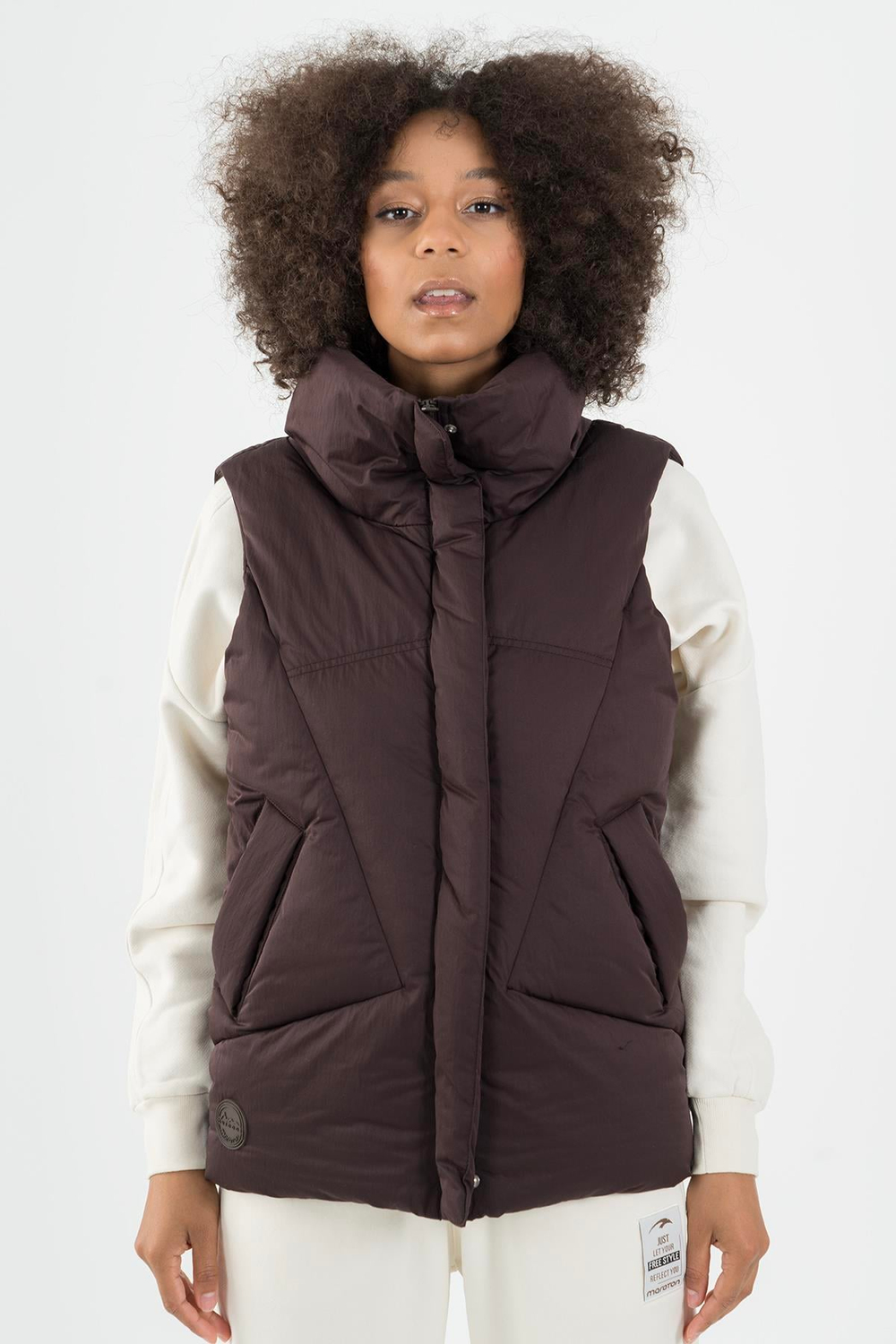 Maraton Sportswear Oversize Kadın Dik Yaka  Kolsuz Basic Kahverengi Yelek 22955