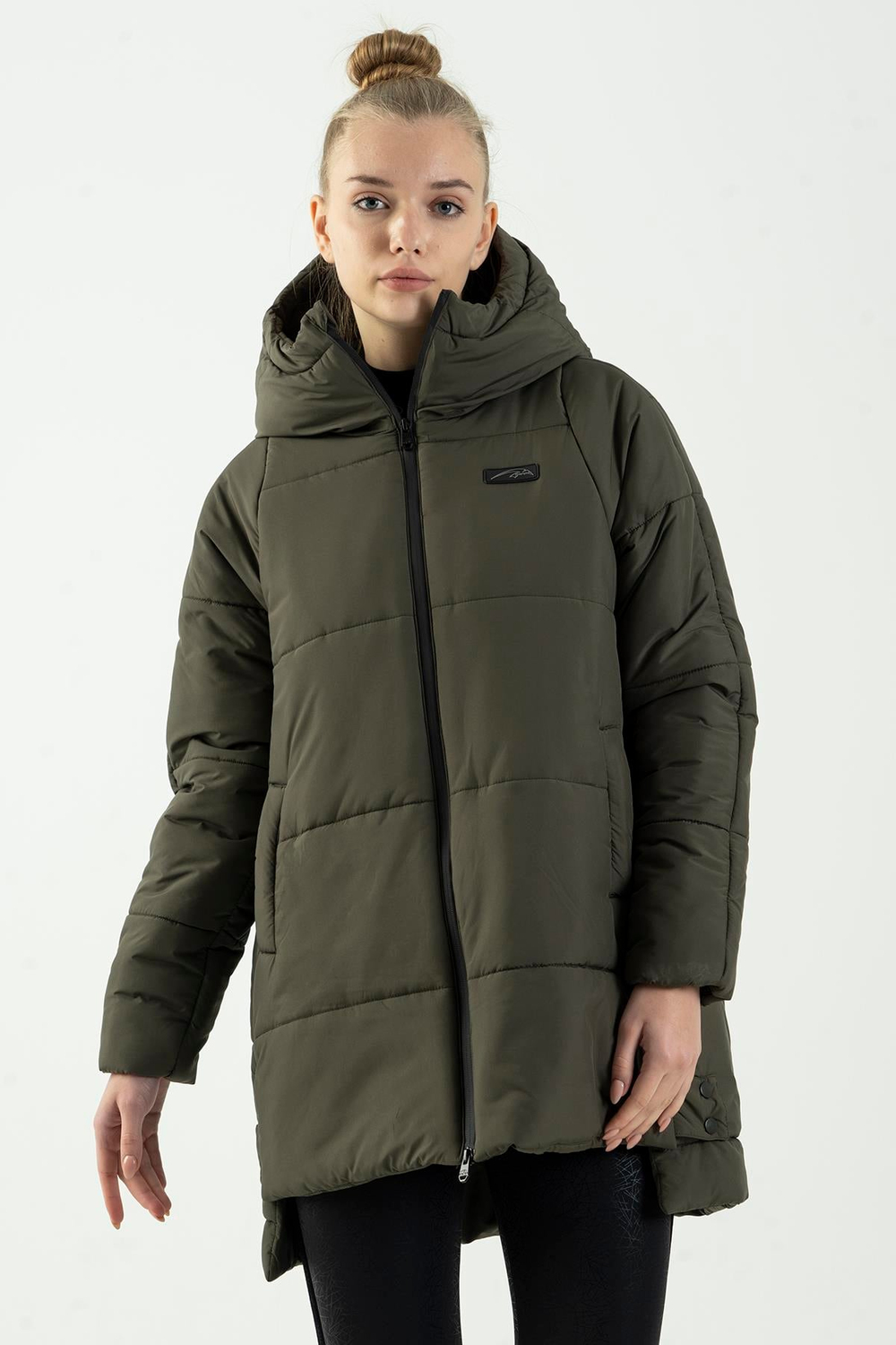 Maraton Sportswear Oversize Kadın Kapşonlu  Uzun Kol Basic Haki Mont 21903