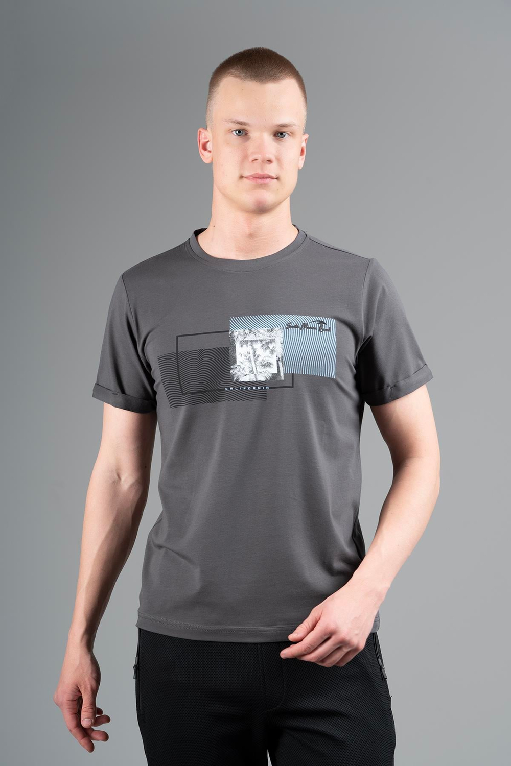 Maraton Sportswear Regular Erkek Bisiklet Yaka  Takma Kol Basic Antrasit T-shirt 22607