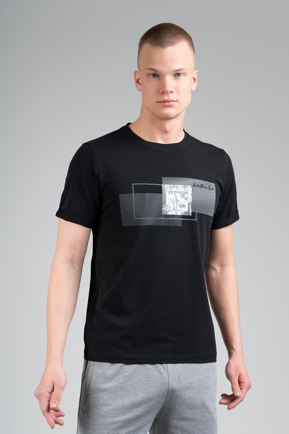 Maraton Sportswear Regular Erkek Bisiklet Yaka  Takma Kol Basic Siyah T-shirt 22607