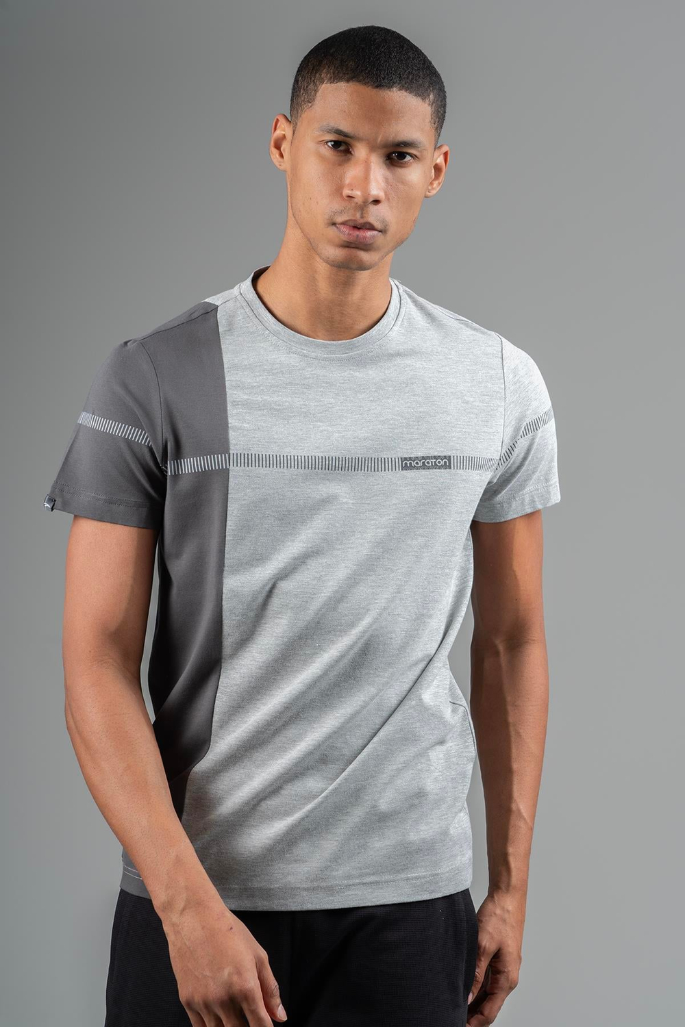 Maraton Sportswear Regular Erkek Bisiklet Yaka  Kısa Kol Basic Gri Melanj T-shirt 22696