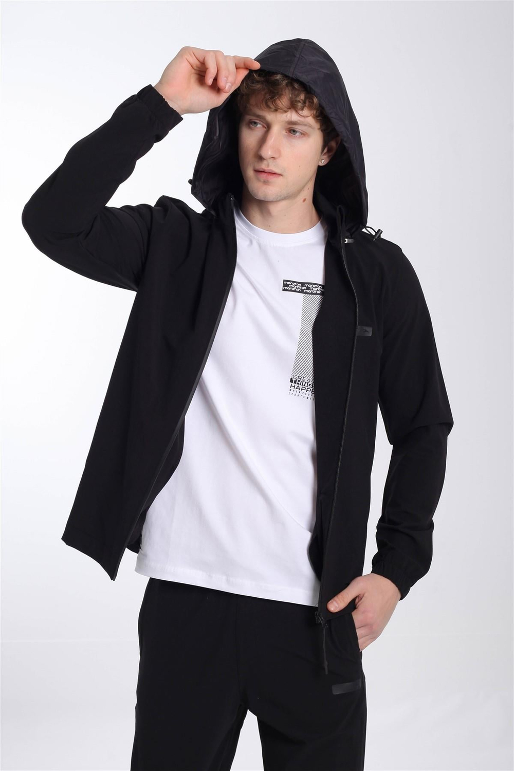 Maraton Sportswear Regular Erkek Çıkma Kapüşonlu  Uzun Kol Basic Yağmurluk 20944