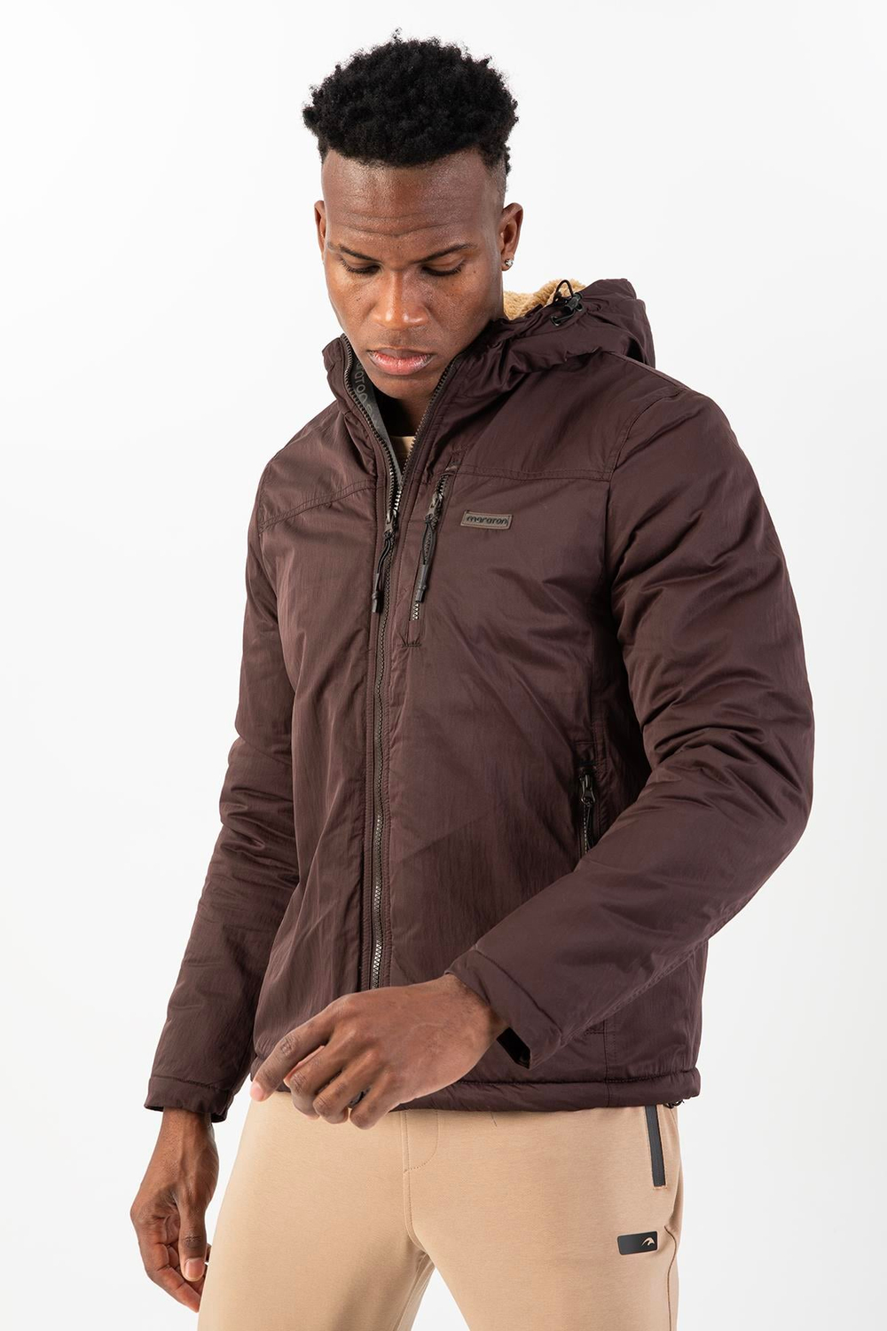 Maraton Sportswear Regular Erkek Kapşonlu  Uzun Kol Basic Kahverengi Ceket 21365