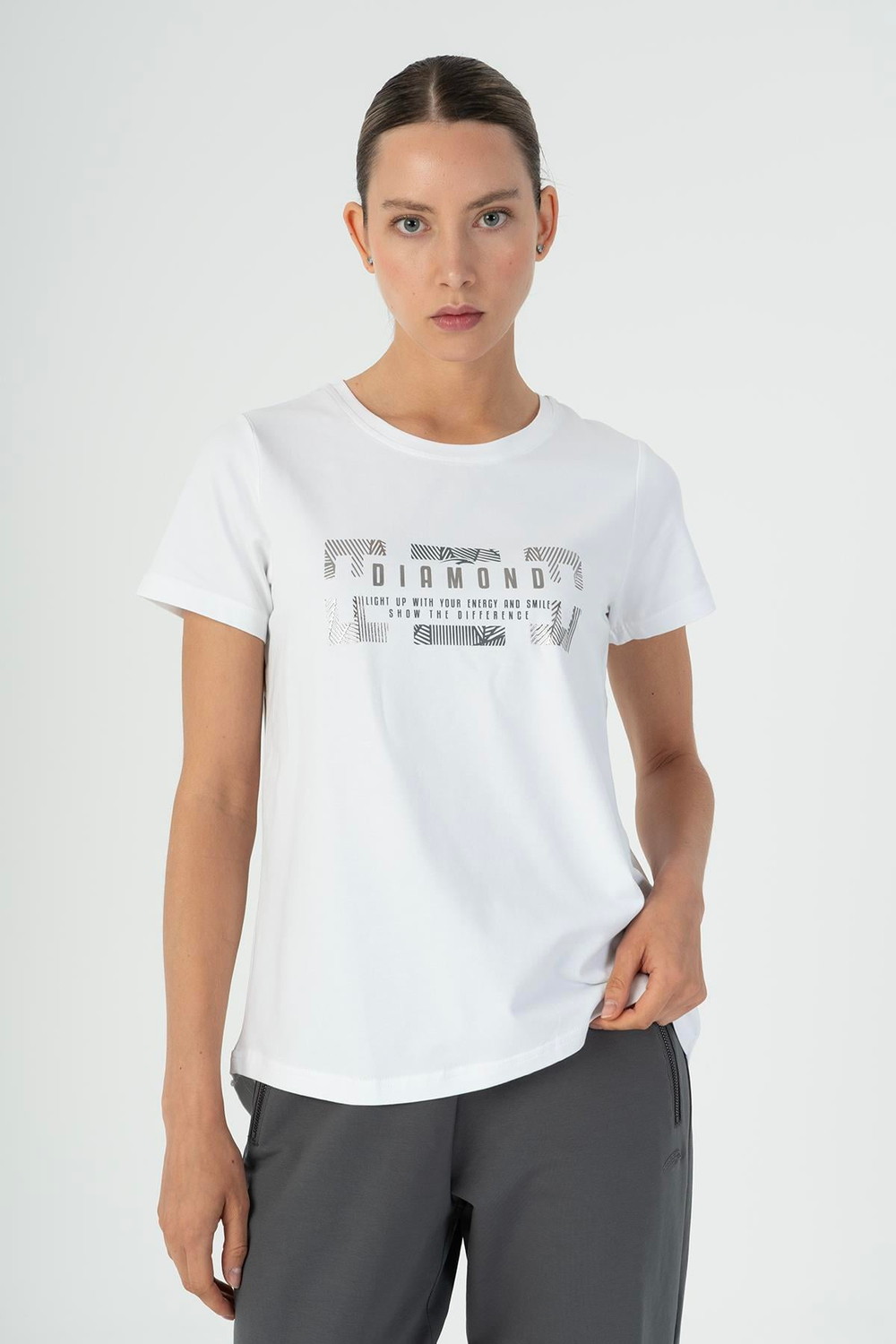 Maraton Sportswear Regular Kadın Bisiklet Yaka  Kısa Kol Basic Beyaz T-shirt 23127