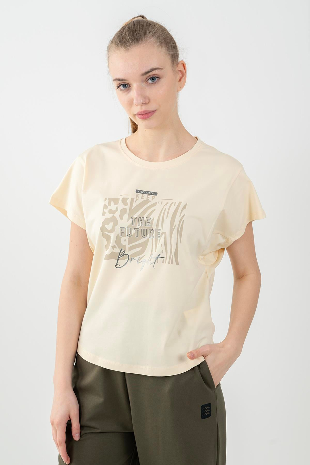 Maraton Sportswear Regular Kadın Bisiklet Yaka  Kısa Kol Basic T-shirt 22135