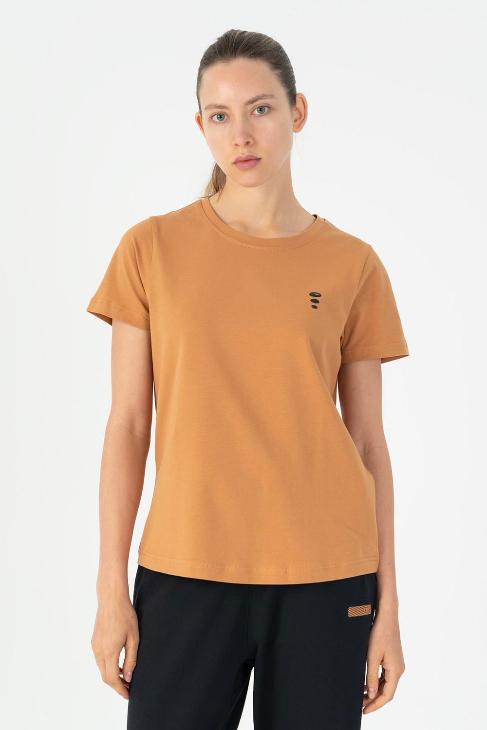Maraton Sportswear Regular Kadın Bisiklet Yaka  Kısa Kol Basic Karamel T-shirt 23055