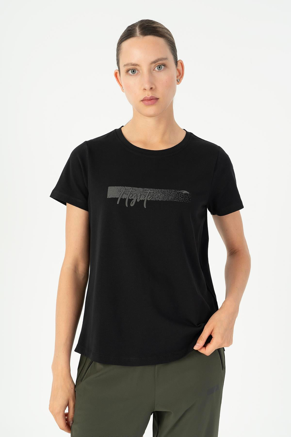 Maraton Sportswear Regular Kadın Bisiklet Yaka  Kısa Kol Basic Siyah T-shirt 23131