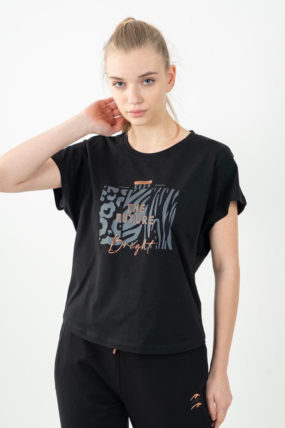 Maraton Sportswear Regular Kadın Bisiklet Yaka  Kısa Kol Basic T-shirt 22135