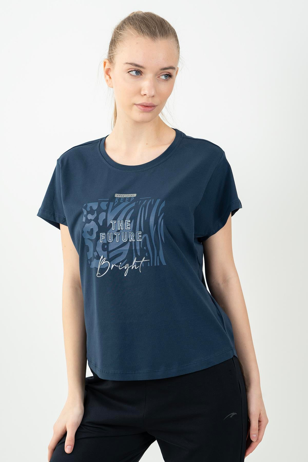 Maraton Sportswear Regular Kadın Bisiklet Yaka  Kısa Kol Basic T-shirt 22135