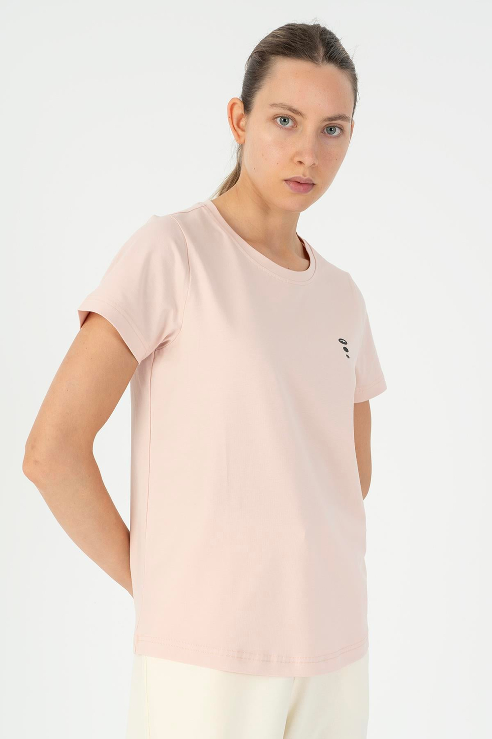 Maraton Sportswear Regular Kadın Bisiklet Yaka  Kısa Kol Basic Pudra T-shirt 23055