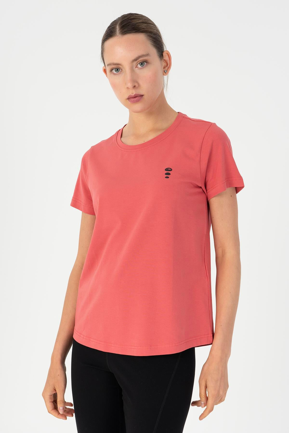 Maraton Sportswear Regular Kadın Bisiklet Yaka  Kısa Kol Basic Gül Kurusu T-shirt 23055