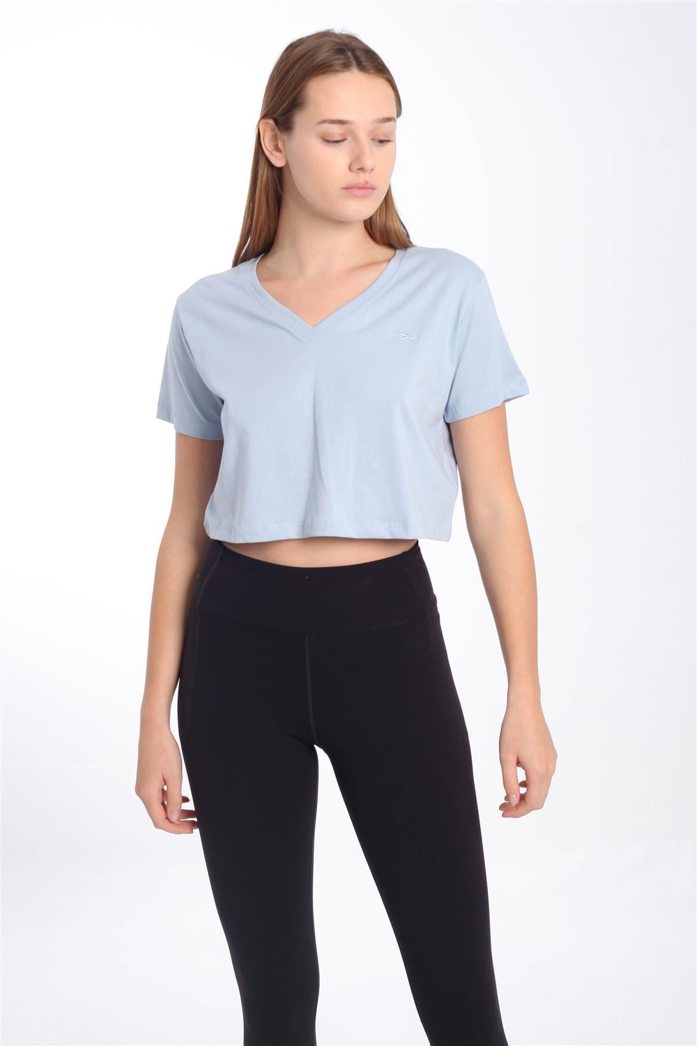 Maraton Sportswear Regular Kadın V Yaka  Kısa Kol Basic Crop Top 21236