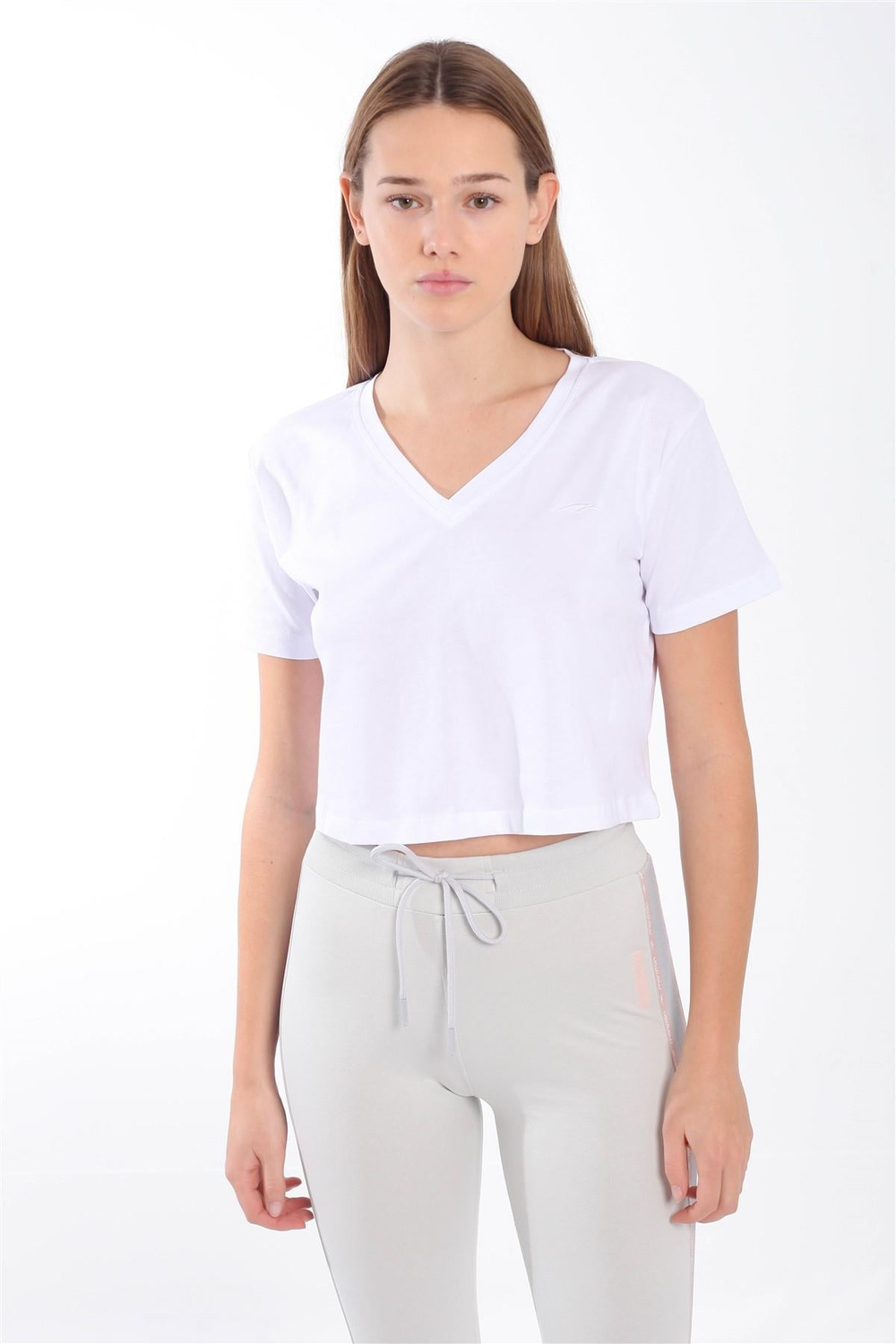 Maraton Sportswear Regular Kadın V Yaka  Kısa Kol Basic Crop Top 21236