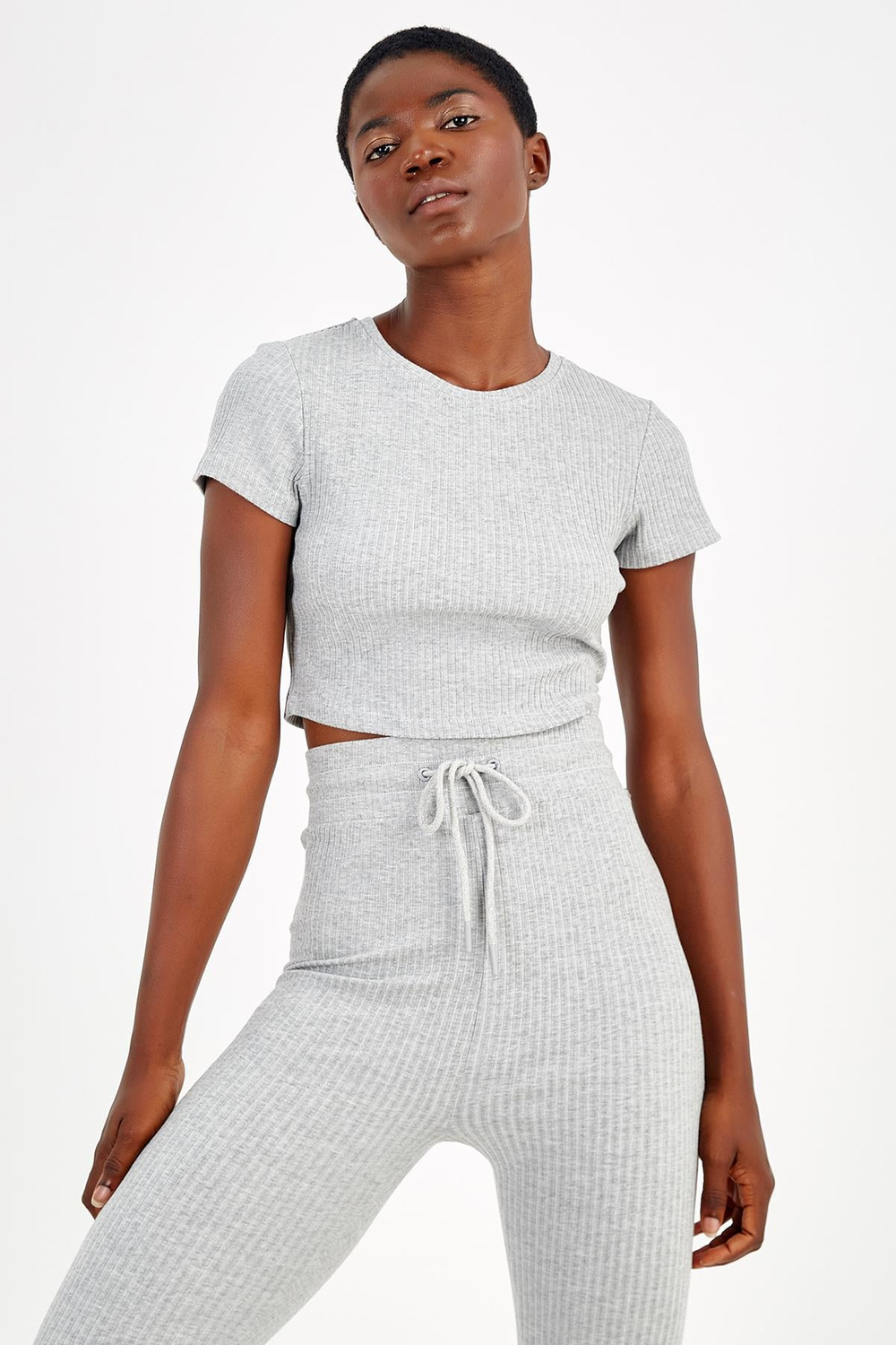 Maraton Sportswear SlimFit Kadın Bisiklet Yaka  Kısa Kol Basic Crop Top 18997