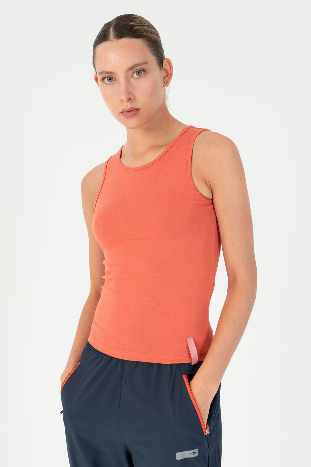Maraton Sportswear SlimFit Kadın Bisiklet Yaka  Kolsuz Basic Bakır Atlet 23064