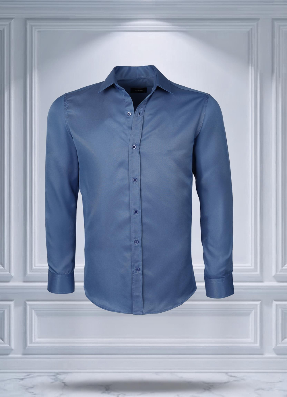 Todth Kolay Ütülenebilen Dört Mevsim Modern Fit Yumuşak Dokulu Indigo Düz Erkek Gömlek