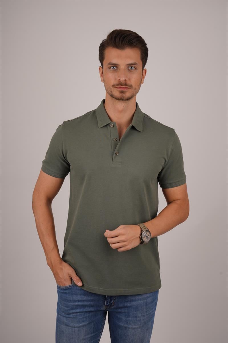 Haki Yaka Desenli Erkek Polo Yaka Tişört
