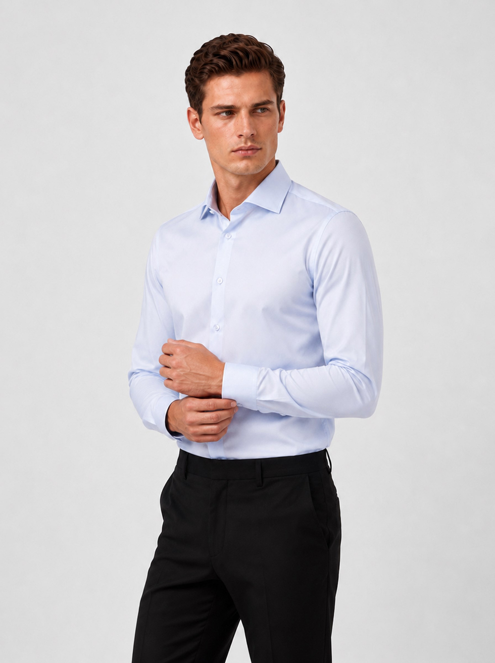 Açık Mavi Saten Slimfit Erkek Gömlek