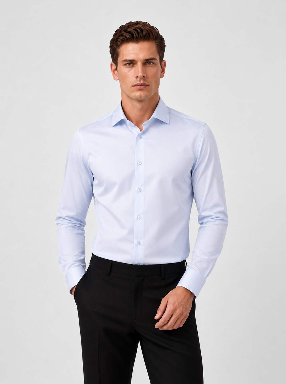 Açık Mavi Saten Slimfit Erkek Gömlek