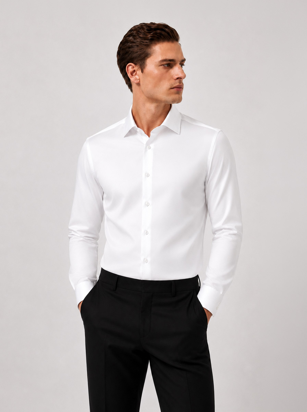 Beyaz Saten Slimfit Erkek Gömlek
