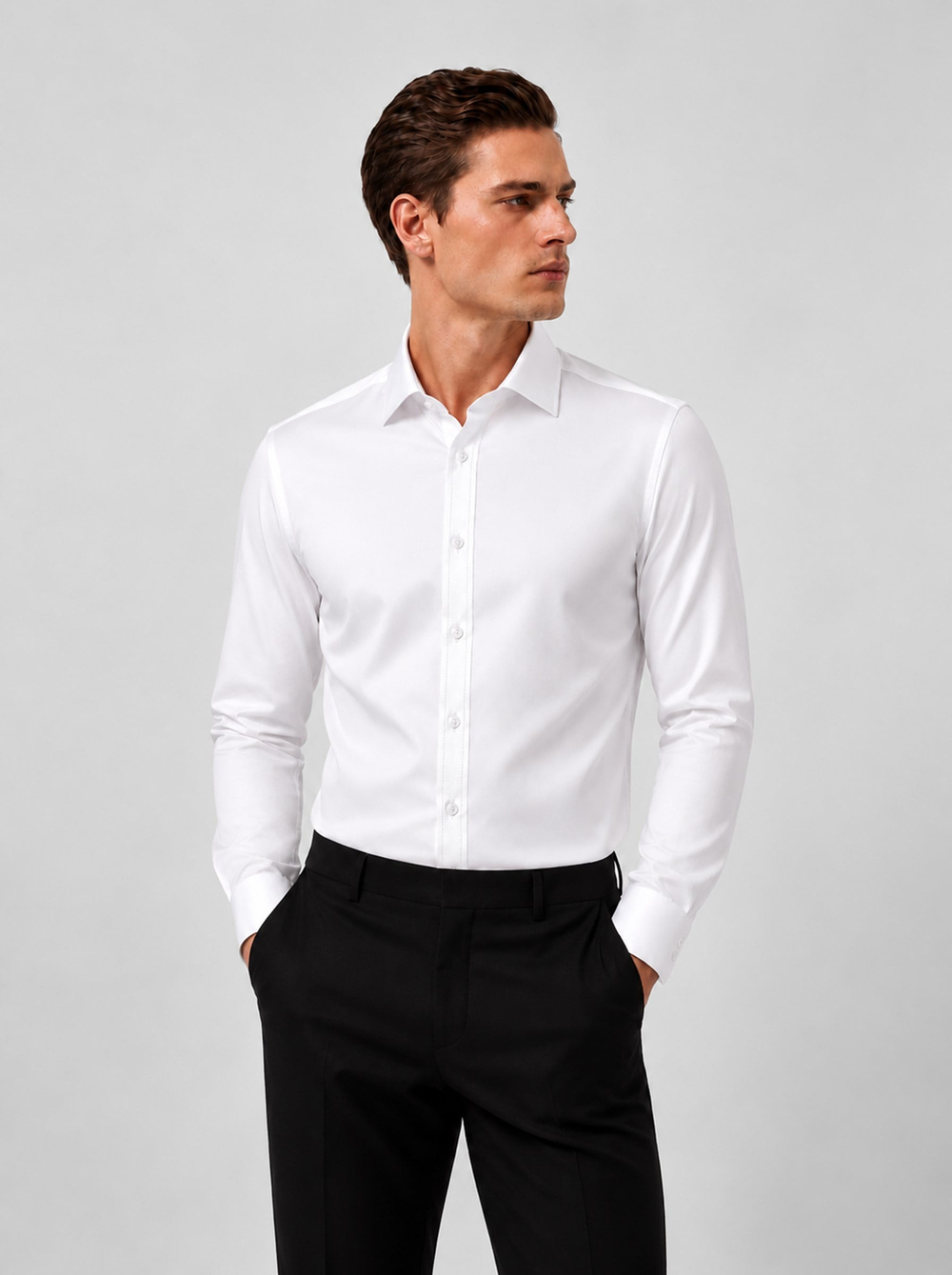 Beyaz Saten Slimfit Erkek Gömlek