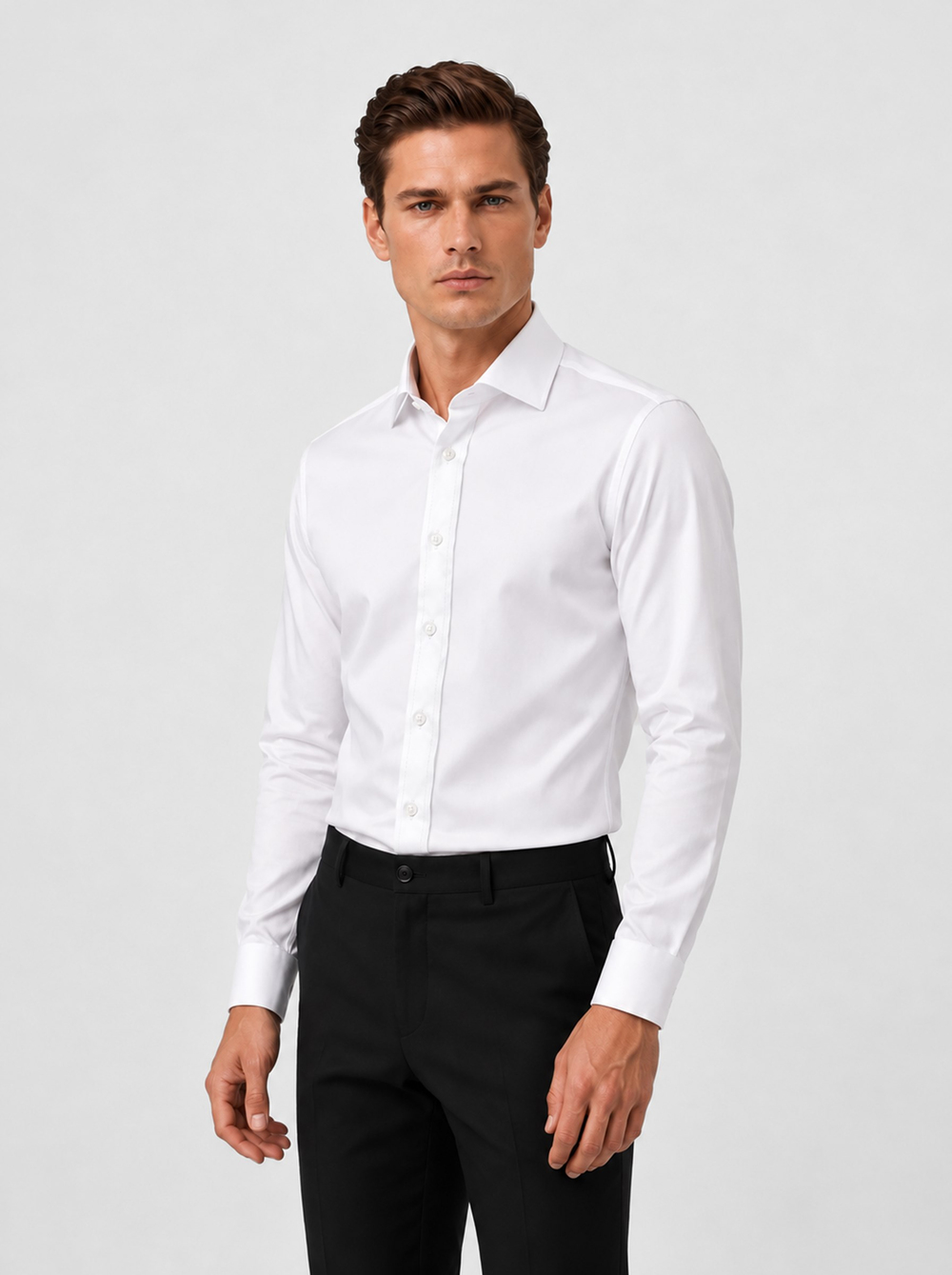 Beyaz Saten Slimfit Erkek Gömlek
