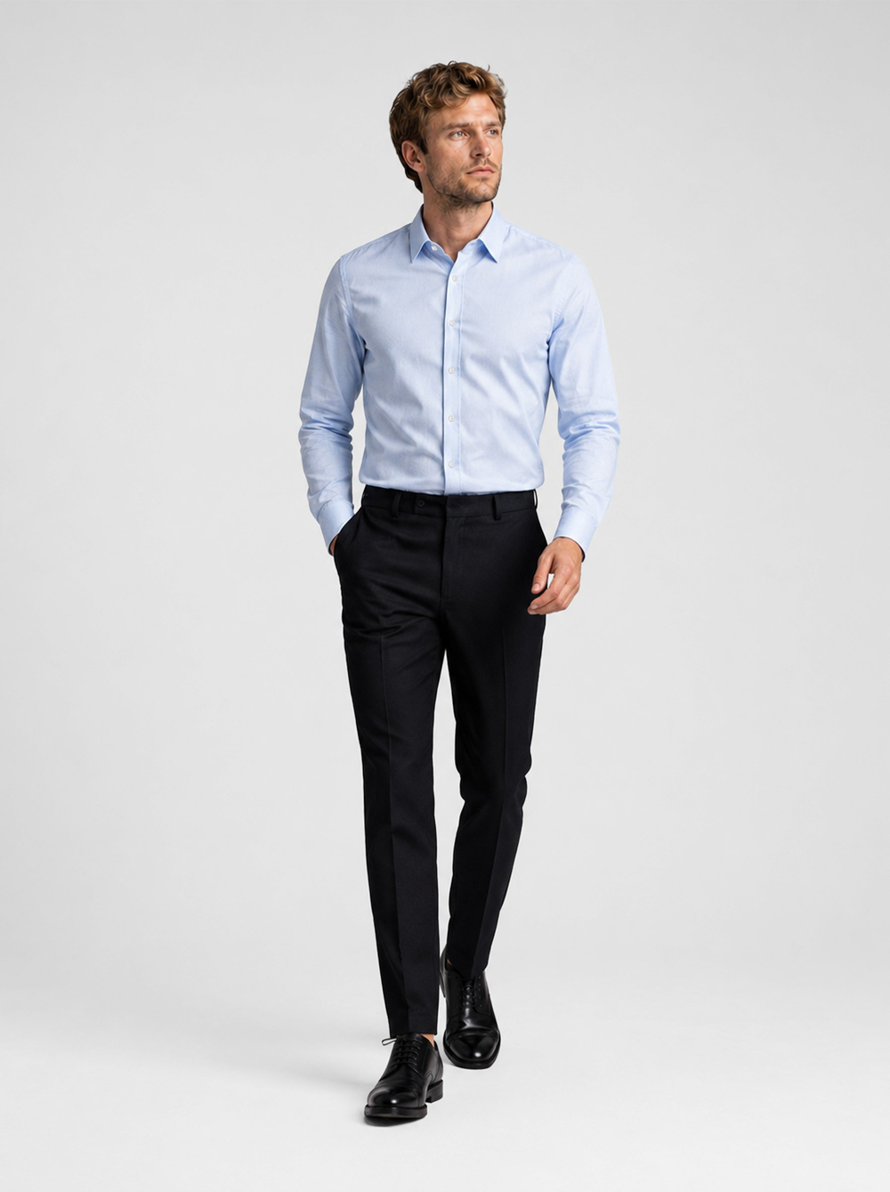 Buz Mavi Kare Düğmeli Slimfit Erkek Gömlek