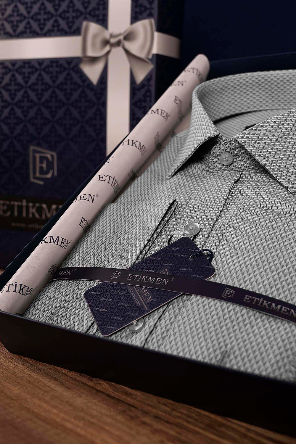Gri Desenli Slimfit Erkek Gömlek