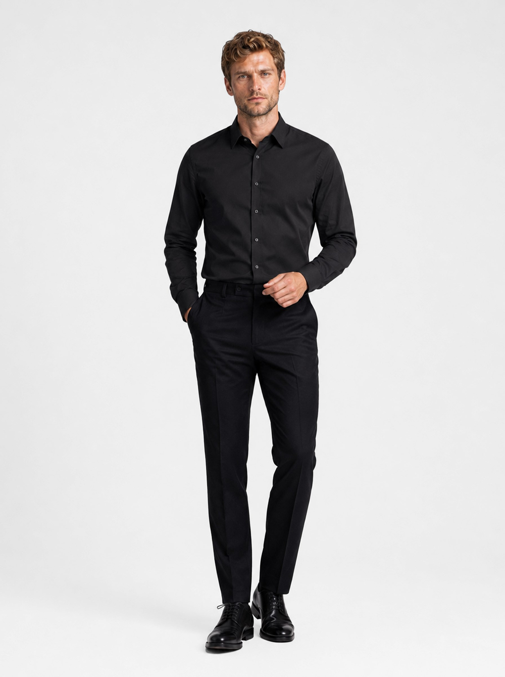 Siyah Kare Düğmeli Slimfit Erkek Gömlek