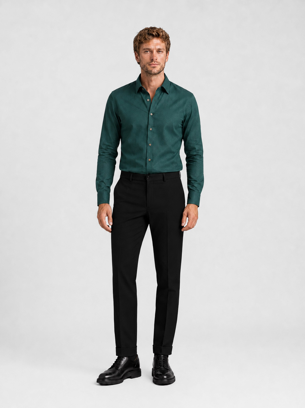 Yeşil Kahve Düğmeli Slimfit Erkek Gömlek